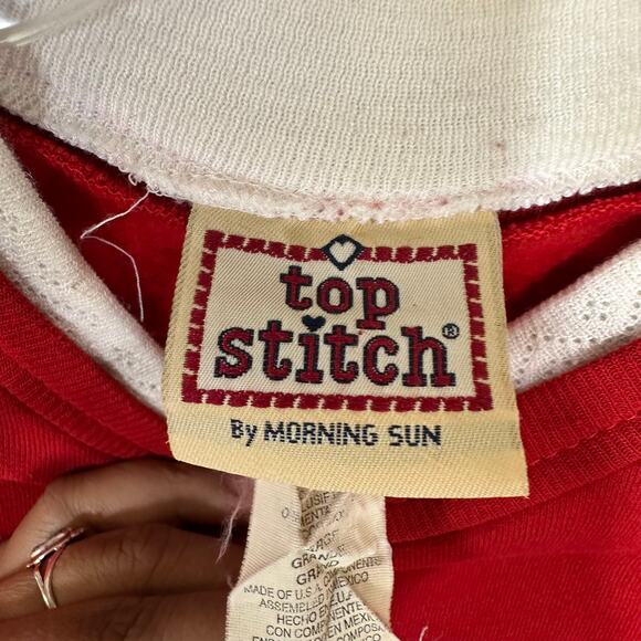 VTG Top Stitch Morning Sun Large Red Collared Sweater Holiday Christmas Penguin - Picture 5 of 11